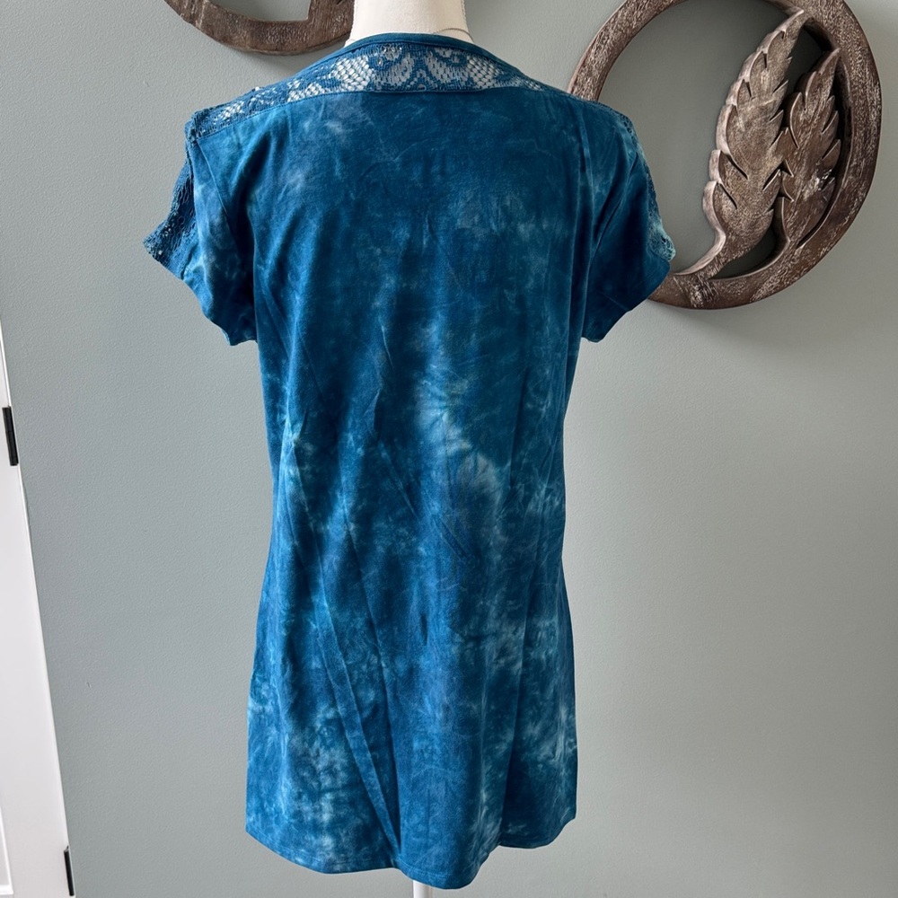 Earth Yoga Blue Tie-Dye V-Neck Short Sleeve Top size XL - Picture 7 of 8